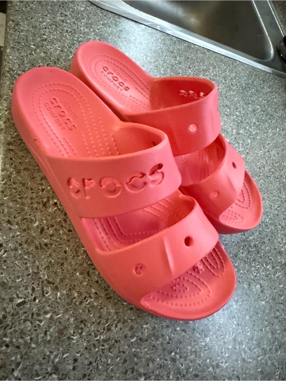CROCS Coral Pink Dual-Strap Slide Sandals